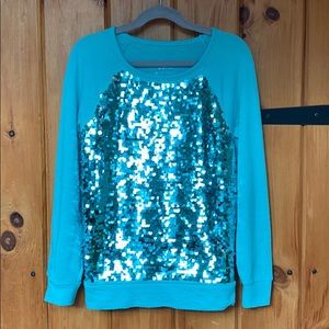 Justice Teal Glitter Flip Sequin Swearshirt